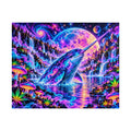 Cosmic Narwhal in Neon Paradise | Psychedelic Mushroom & Cannabis Fantasy Wall Art Poster | Hugs & Drugs