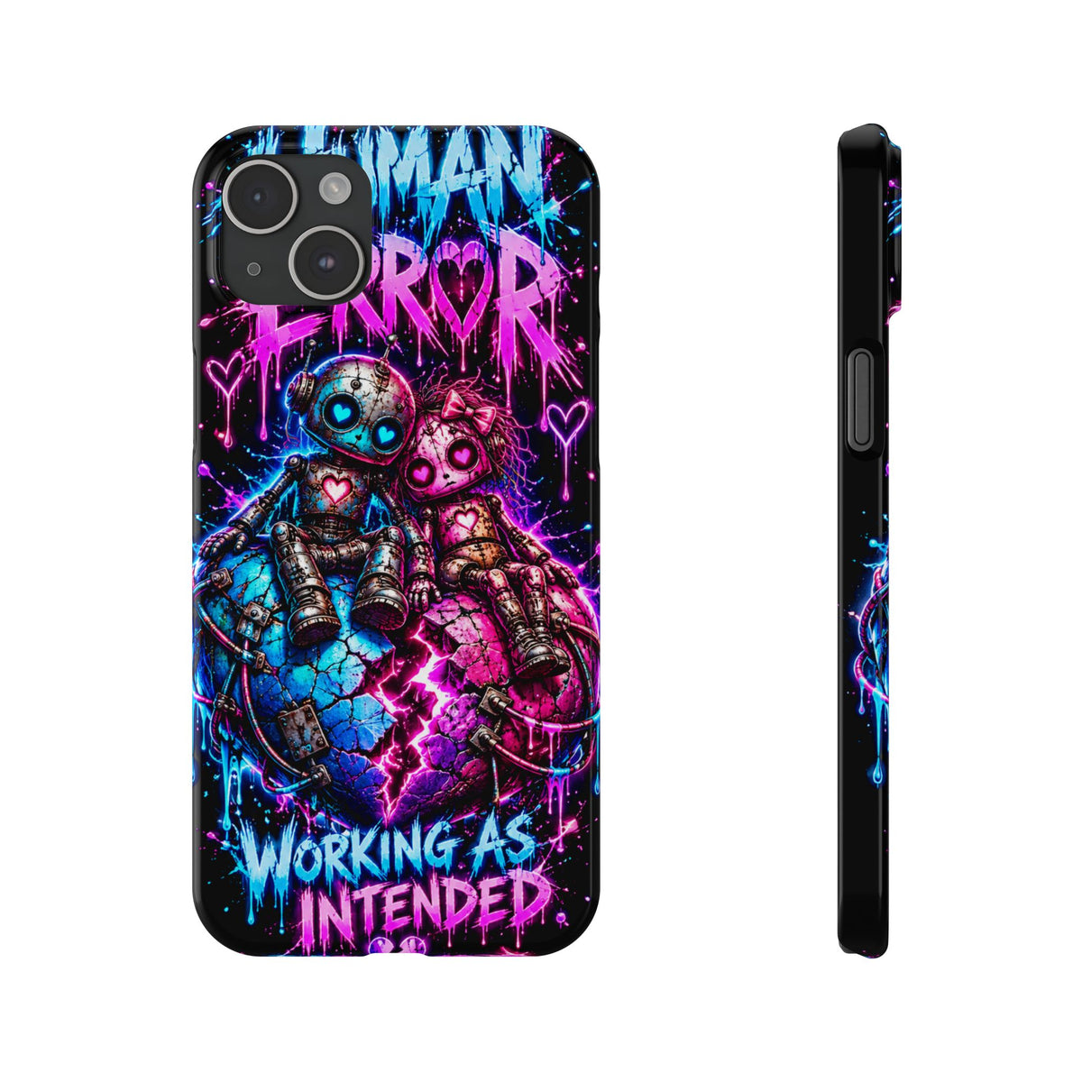 Human Error – Working As Intended Slim iPhone Case | Neon Robot Graphic Phone Cover