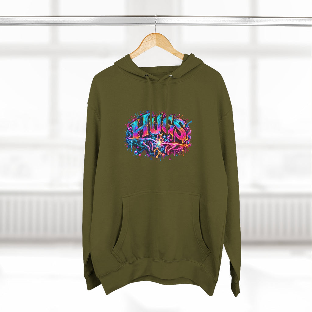 Neon HUGS Hoodie | Psychedelic Graffiti Graphic Fleece Sweatshirt