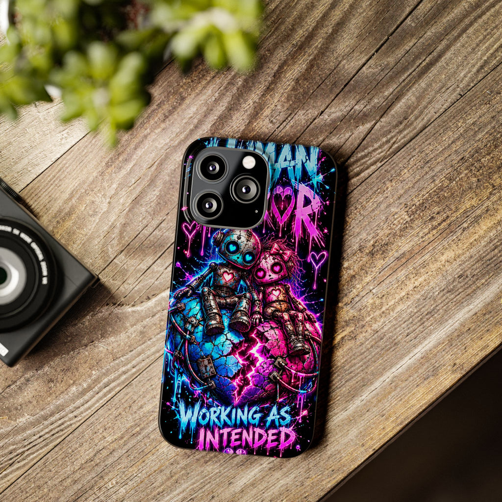 Human Error – Working As Intended Slim iPhone Case | Neon Robot Graphic Phone Cover