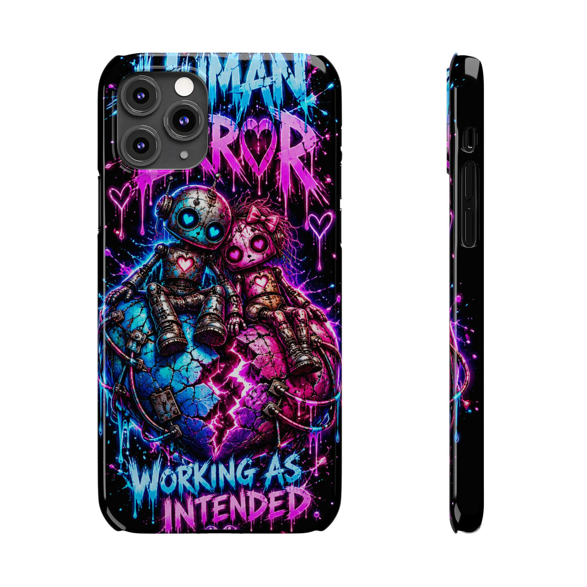 Human Error – Working As Intended Slim iPhone Case | Neon Robot Graphic Phone Cover