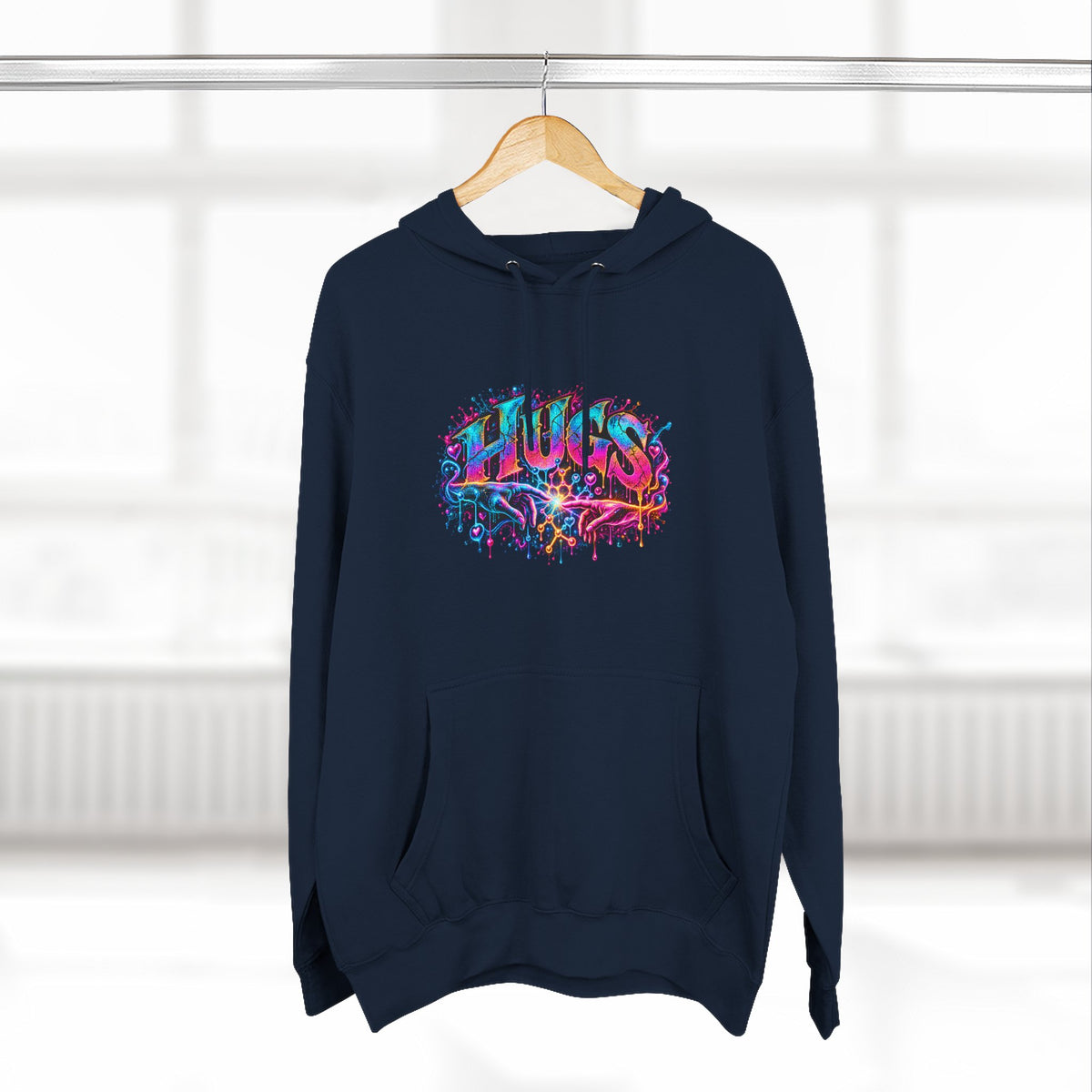 Neon HUGS Hoodie | Psychedelic Graffiti Graphic Fleece Sweatshirt