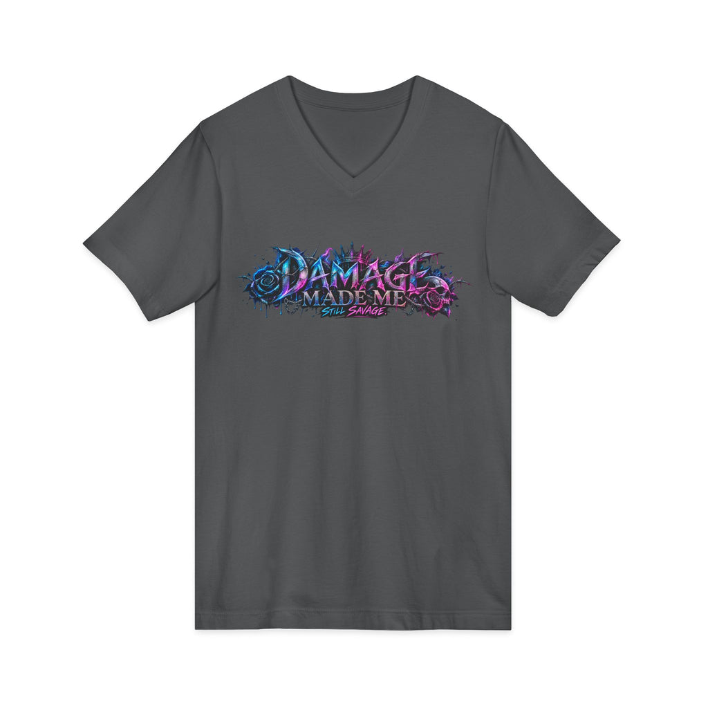 Damage Made Me Still Savage V-Neck T-Shirt | Still Here Graphic Tee | Resilience Streetwear