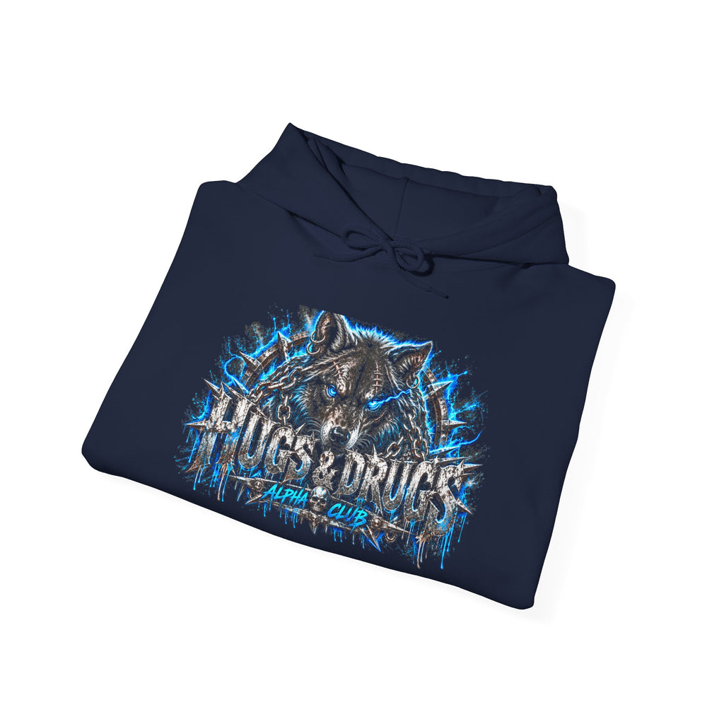 Wolf Alpha Club Hoodie – Hugs & Drugs Unisex Wolf Graphic Sweatshirt | Edgy Streetwear