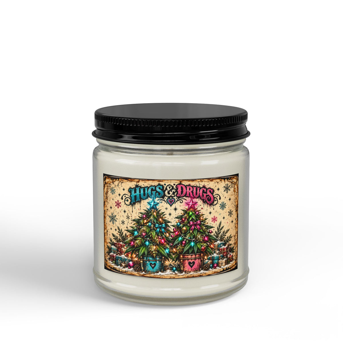 Hugs & Drugs Christmas Candle | Funny Cannabis-Themed Holiday Soy Candle Gift