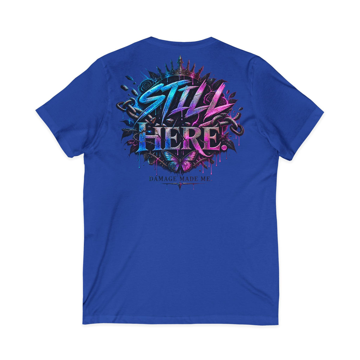 Damage Made Me Still Savage V-Neck T-Shirt | Still Here Graphic Tee | Resilience Streetwear
