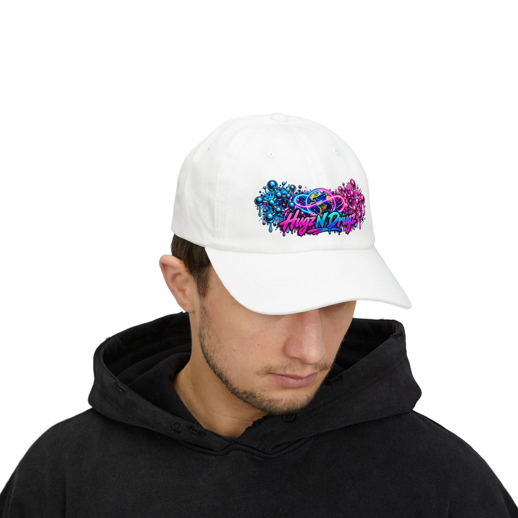 Hugs & Drugs Neon Graffiti Dad Hat | Colorful Streetwear Baseball Cap | Unisex