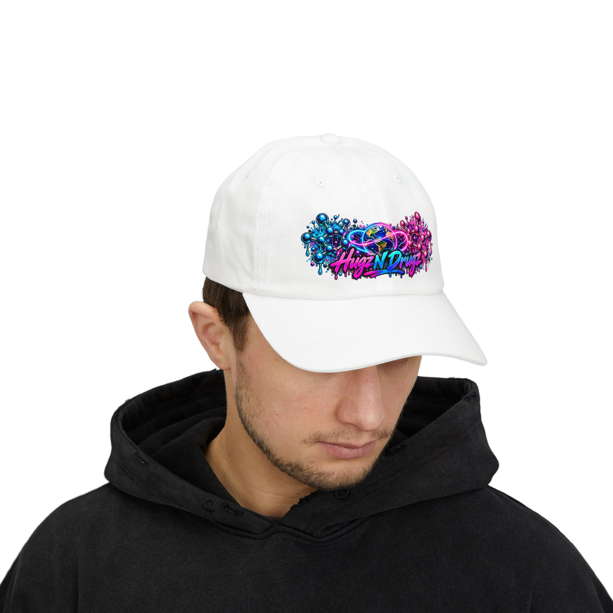 Hugs & Drugs Neon Graffiti Dad Hat | Colorful Streetwear Baseball Cap | Unisex