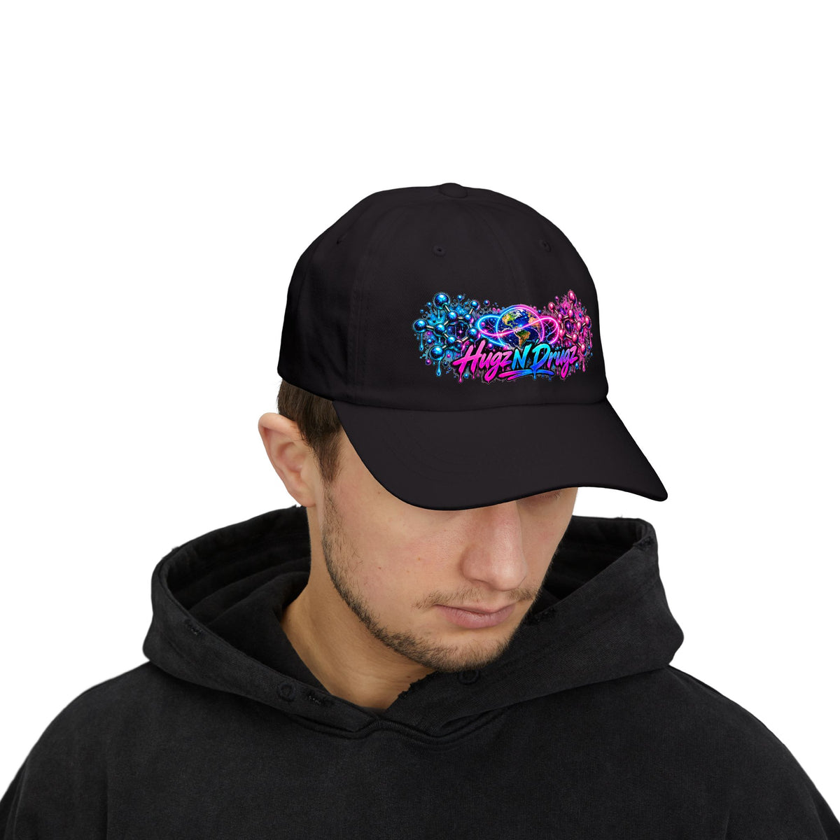Hugs & Drugs Neon Graffiti Dad Hat | Colorful Streetwear Baseball Cap | Unisex