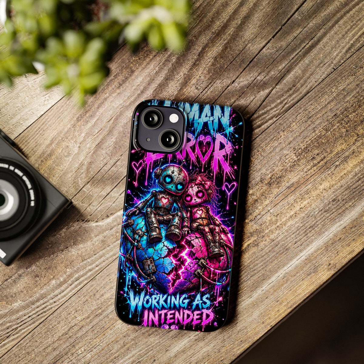 Human Error – Working As Intended Slim iPhone Case | Neon Robot Graphic Phone Cover