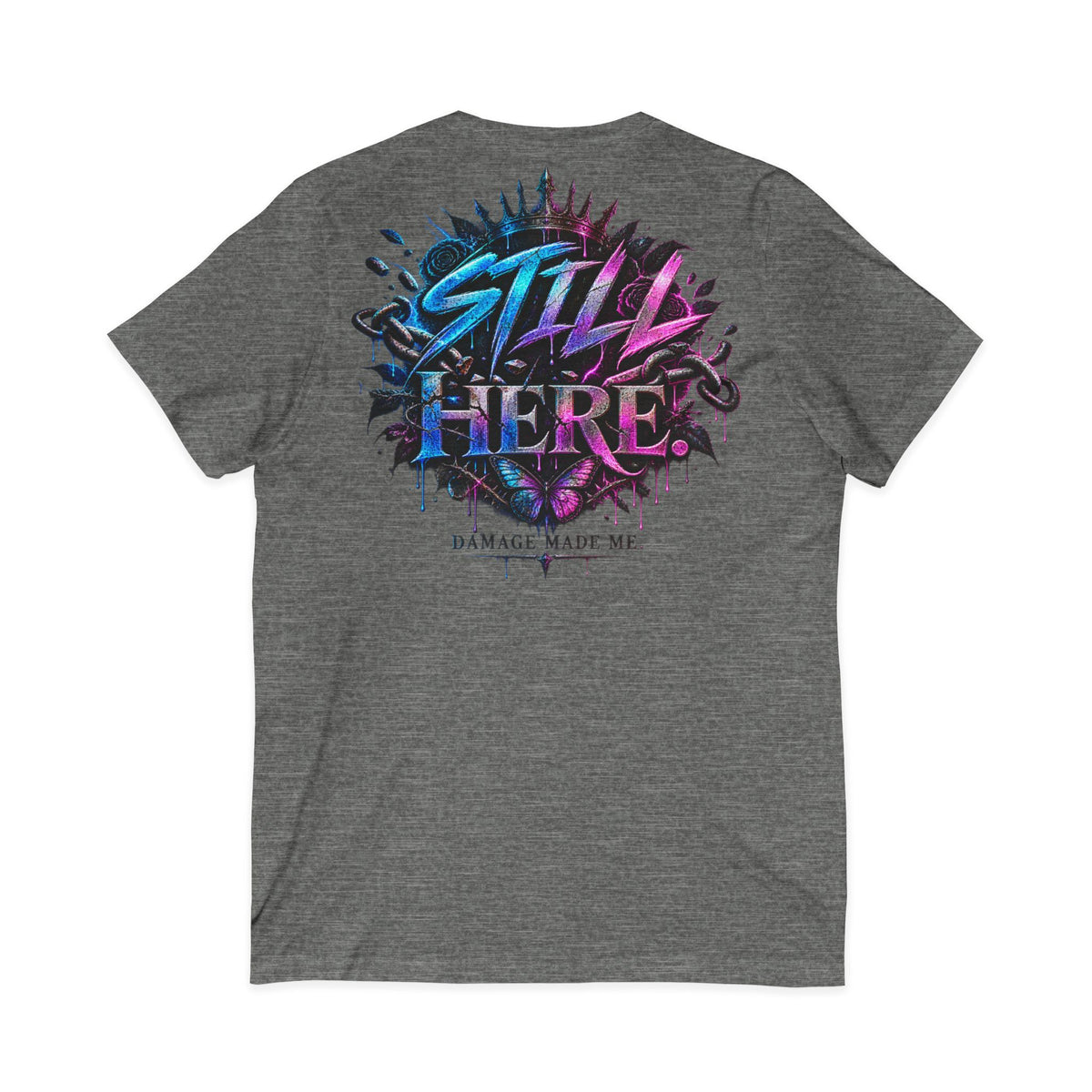 Damage Made Me Still Savage V-Neck T-Shirt | Still Here Graphic Tee | Resilience Streetwear