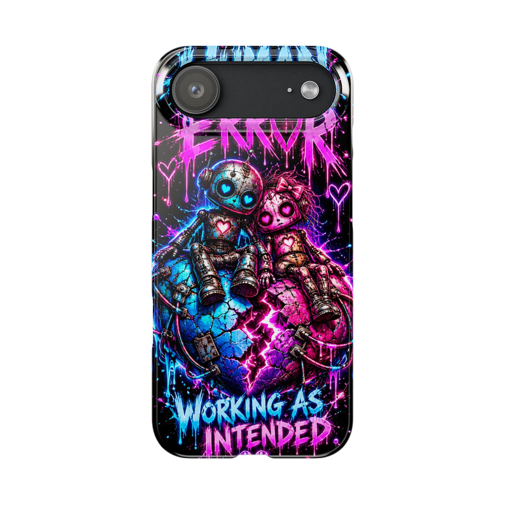 Human Error – Working As Intended Slim iPhone Case | Neon Robot Graphic Phone Cover
