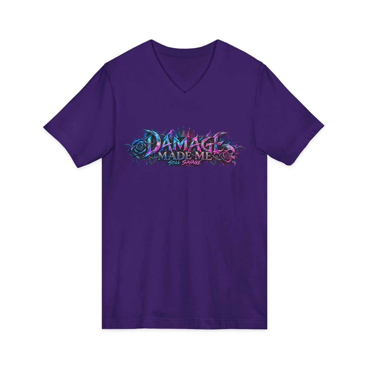 Damage Made Me Still Savage V-Neck T-Shirt | Still Here Graphic Tee | Resilience Streetwear