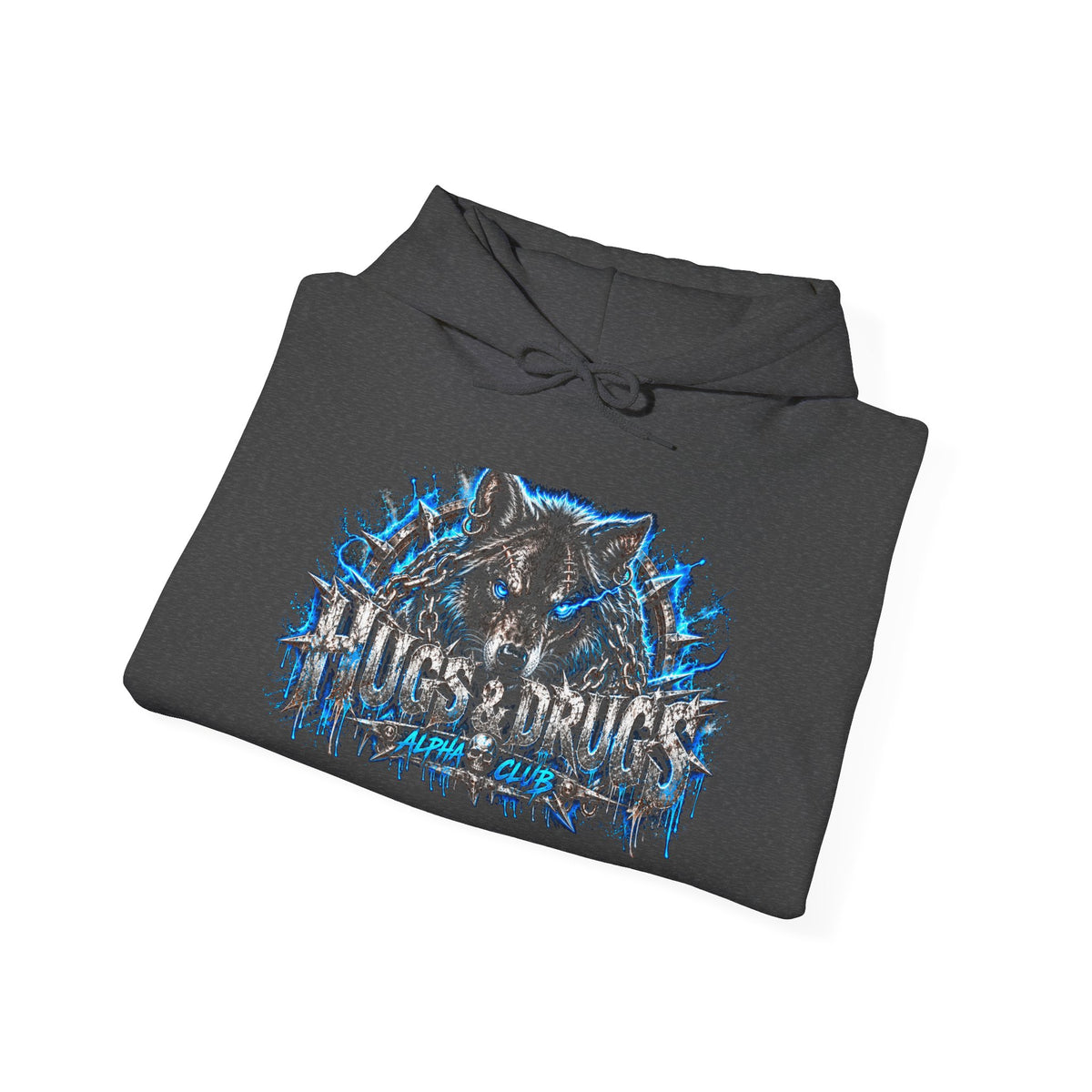 Wolf Alpha Club Hoodie – Hugs & Drugs Unisex Wolf Graphic Sweatshirt | Edgy Streetwear
