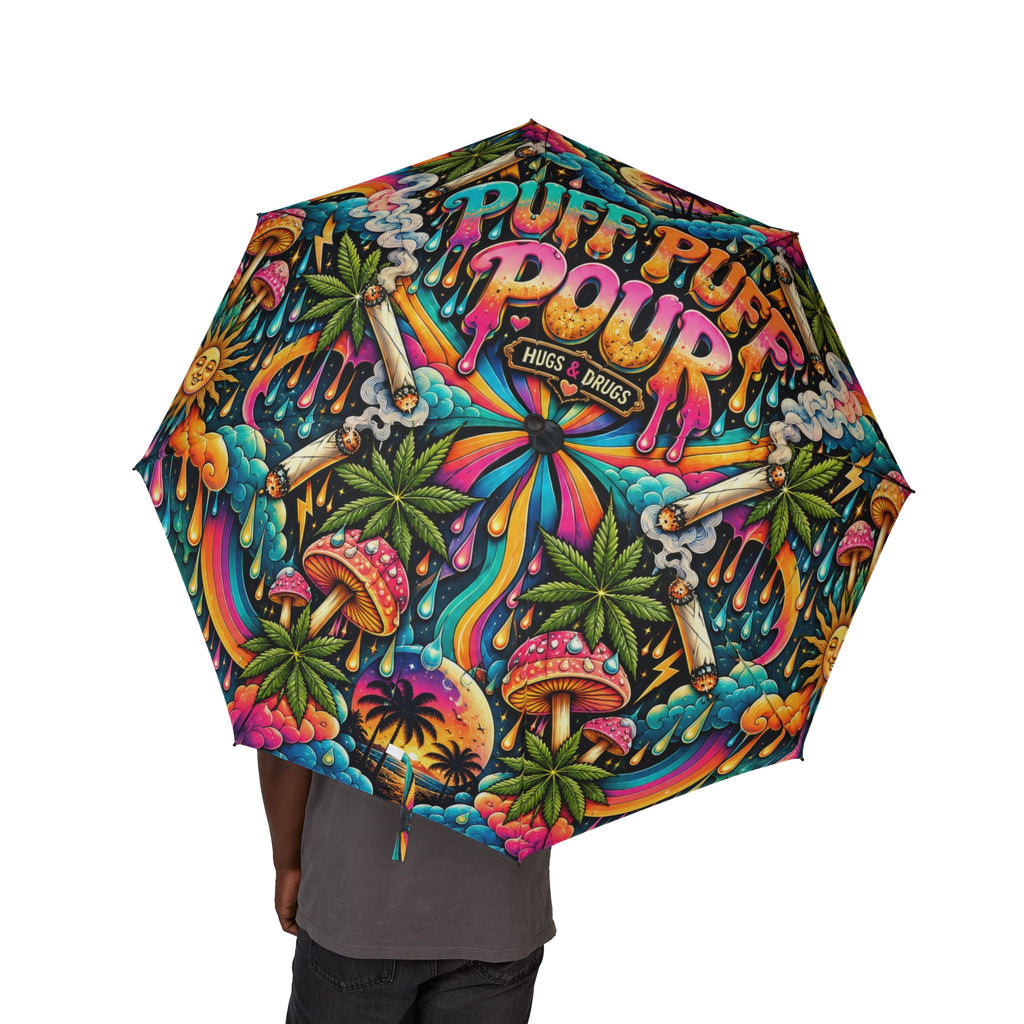 Puff Puff Pour Psychedelic Umbrella | Colorful Foldable Rain Umbrella | Hugs & Drugs