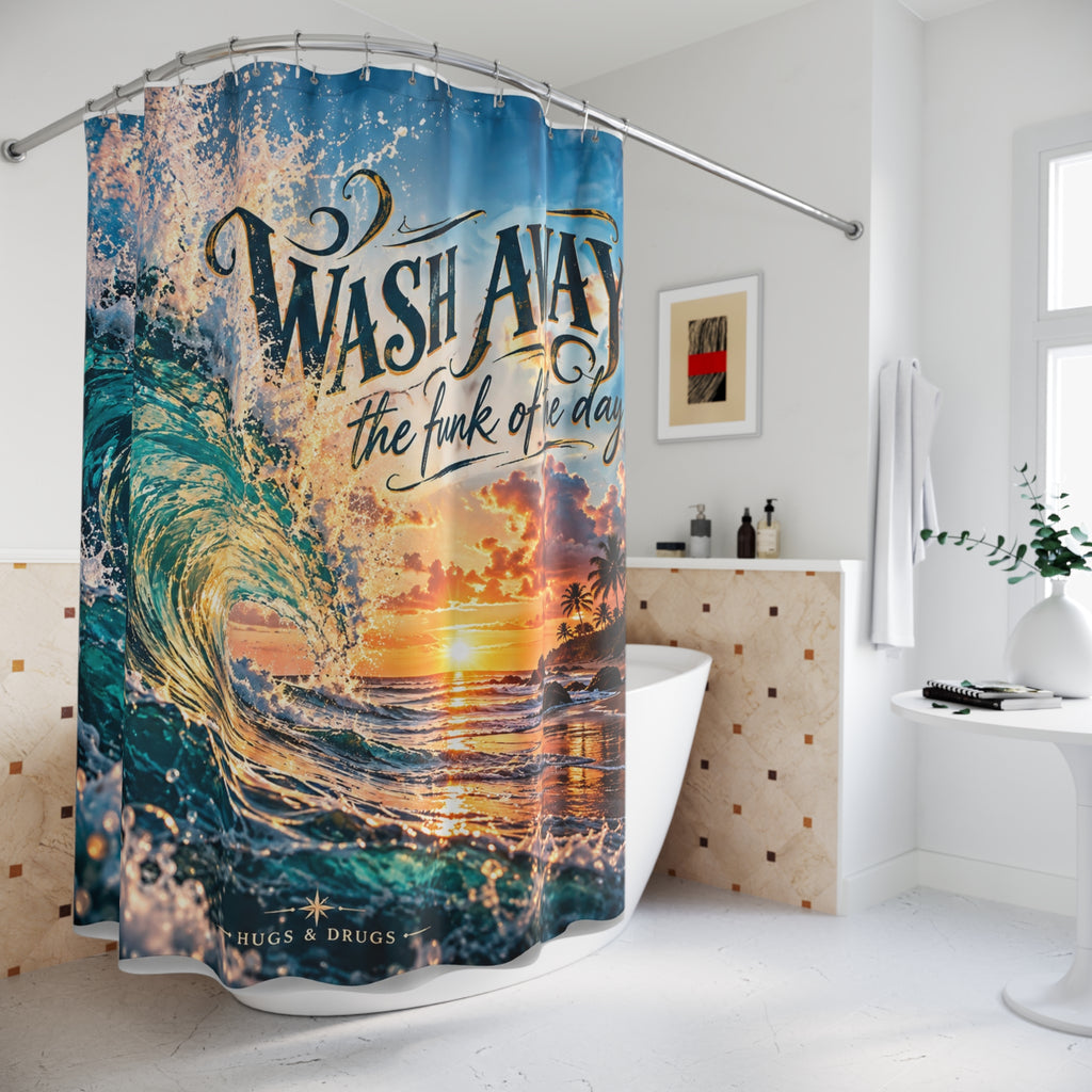 Wash Away the Funk of the Day Shower Curtain – Funny Bathroom Decor | Colorful Statement Shower Curtain