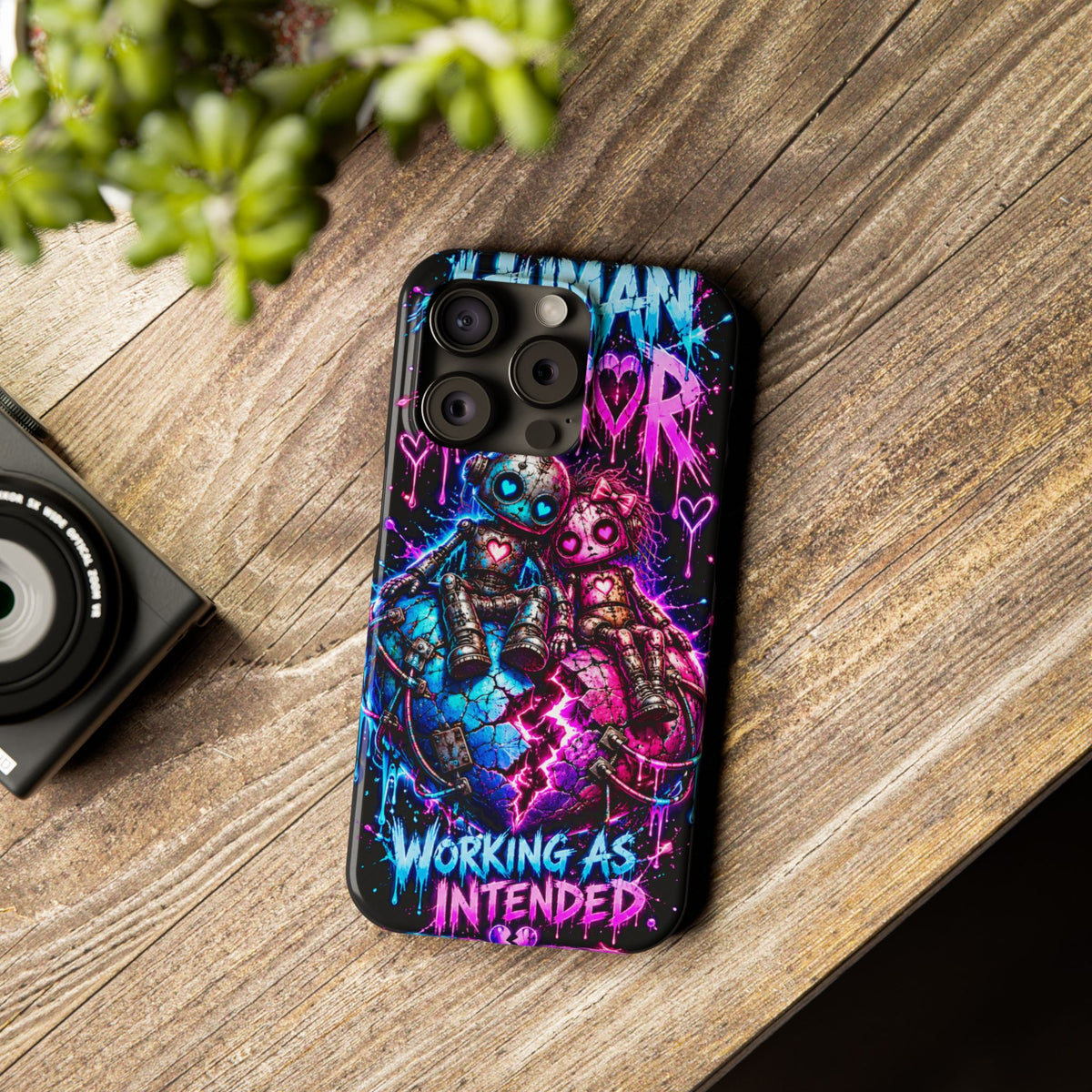 Human Error – Working As Intended Slim iPhone Case | Neon Robot Graphic Phone Cover