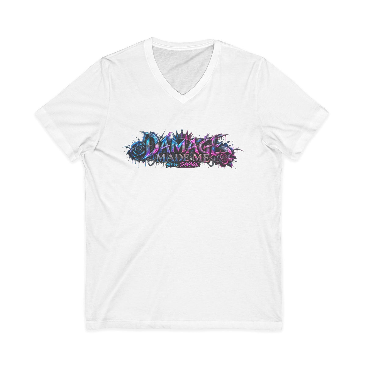 Damage Made Me Still Savage V-Neck T-Shirt | Still Here Graphic Tee | Resilience Streetwear
