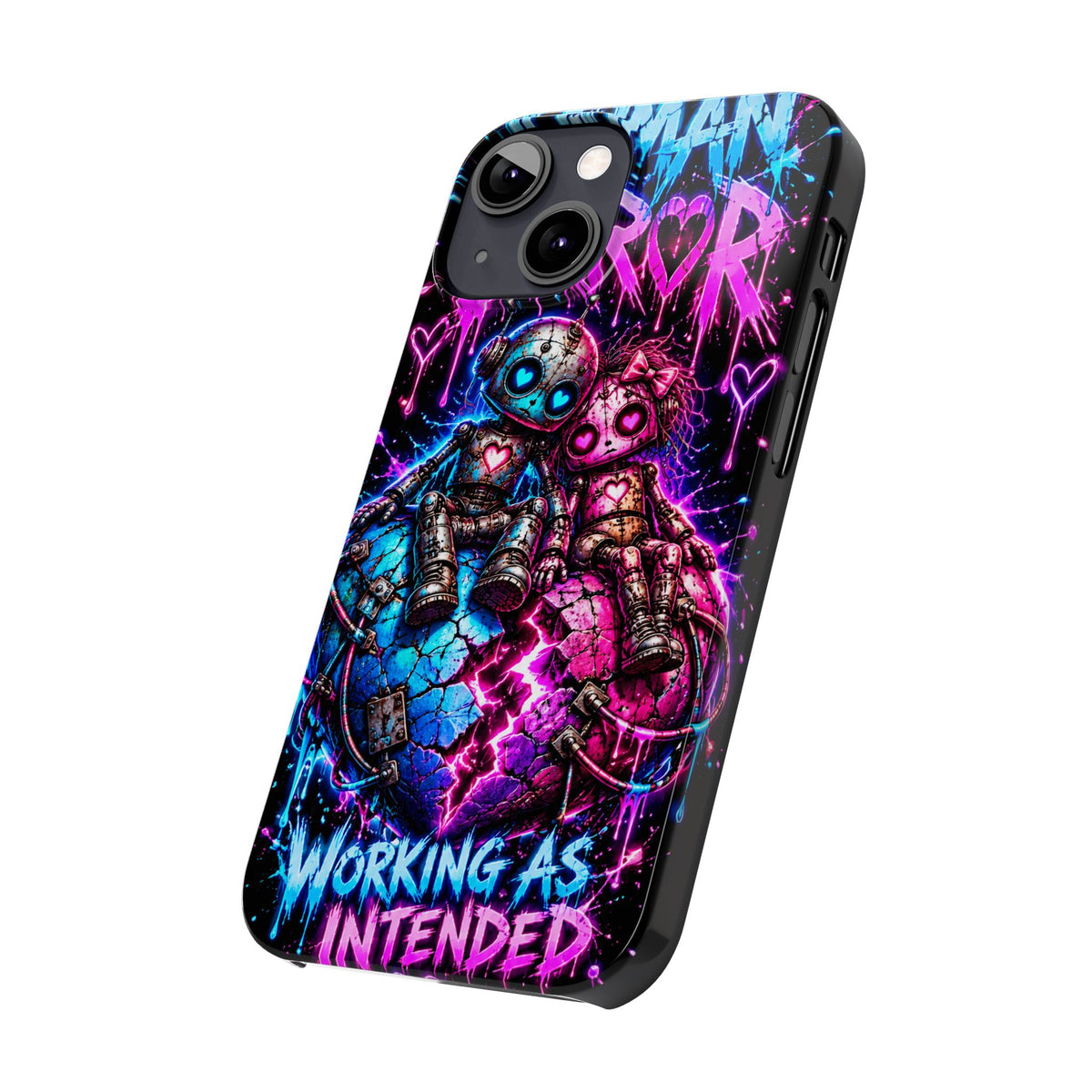 Human Error – Working As Intended Slim iPhone Case | Neon Robot Graphic Phone Cover