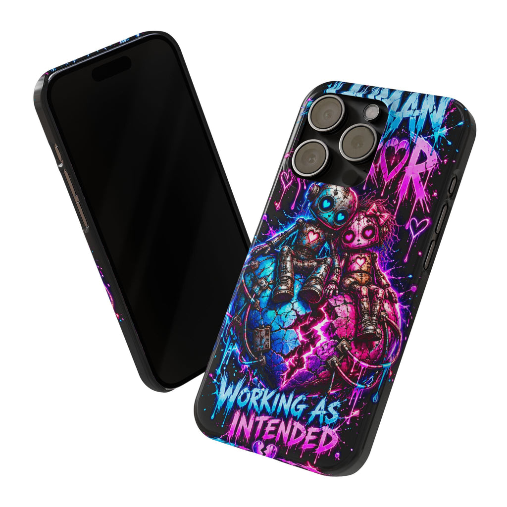 Human Error – Working As Intended Slim iPhone Case | Neon Robot Graphic Phone Cover