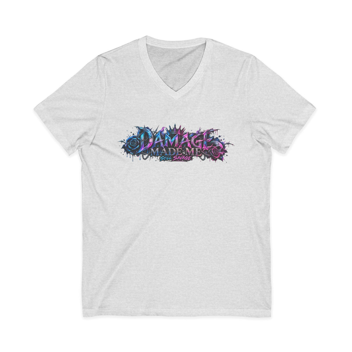 Damage Made Me Still Savage V-Neck T-Shirt | Still Here Graphic Tee | Resilience Streetwear