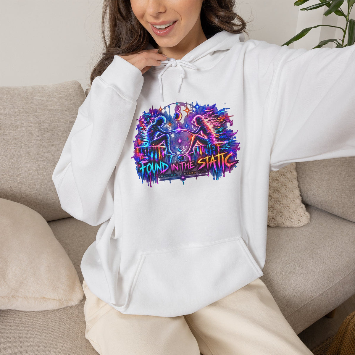 Different Worlds, Same Wavelength Hoodie | Signal Found Neon Graphic Sweatshirt | Hugs & Drugs