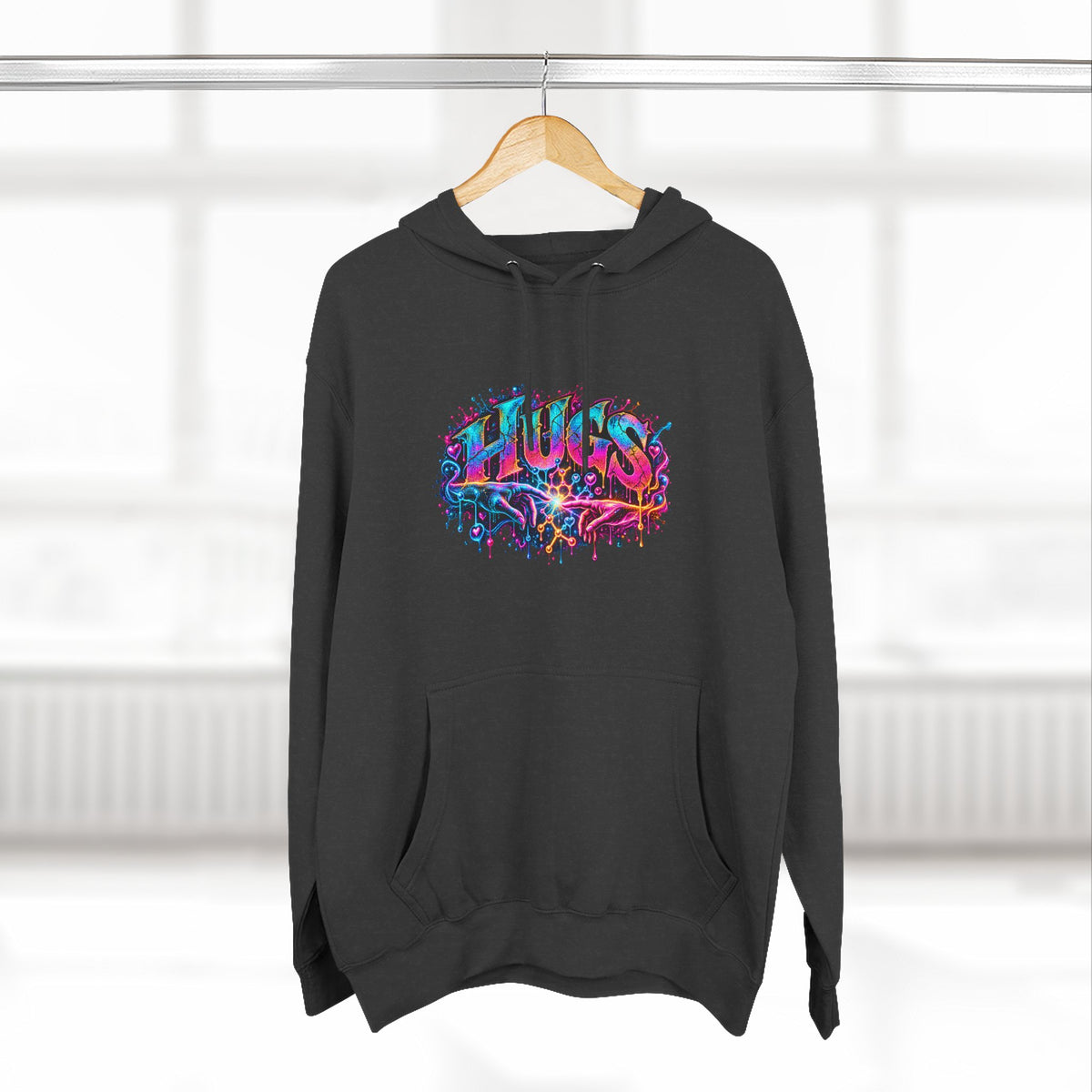 Neon HUGS Hoodie | Psychedelic Graffiti Graphic Fleece Sweatshirt