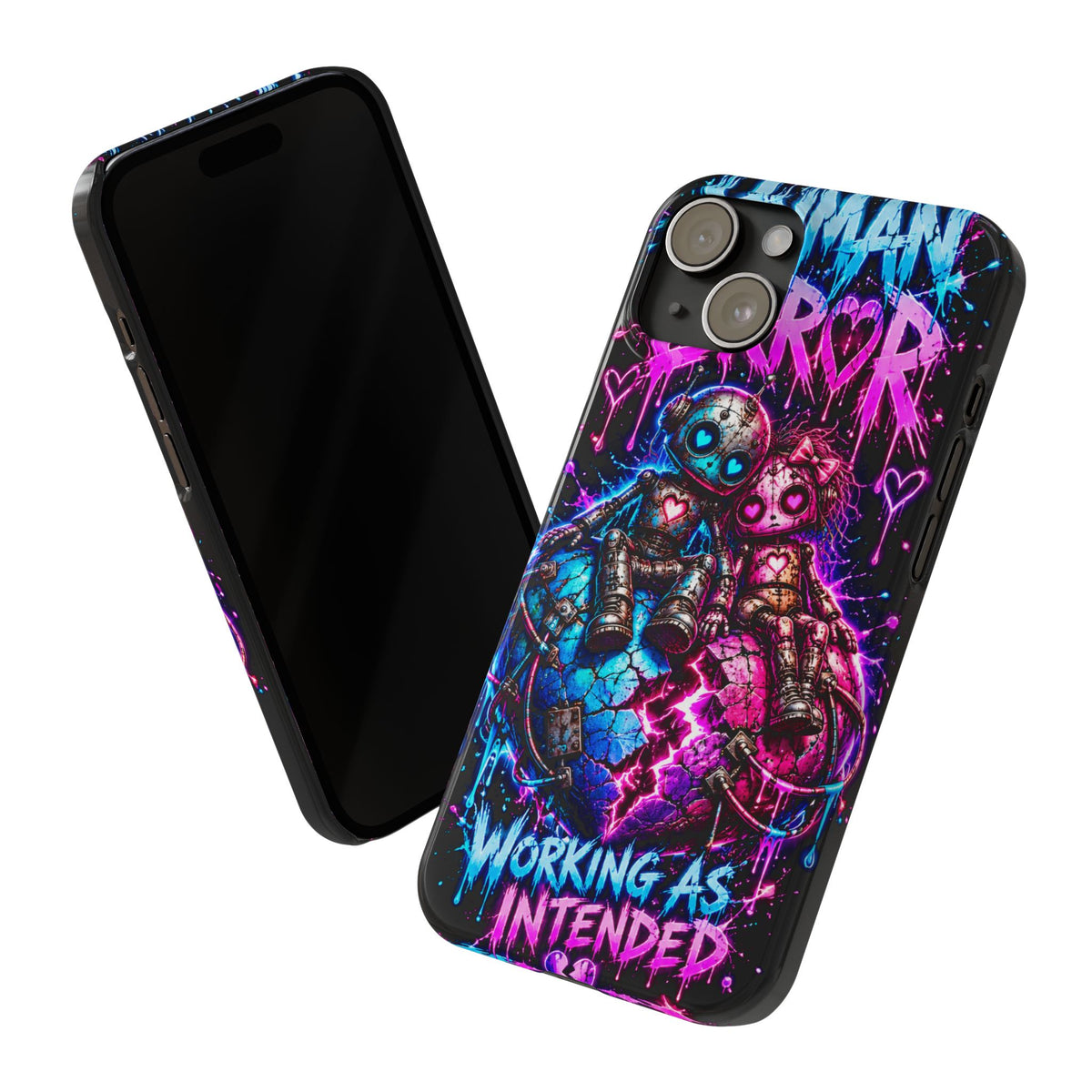 Human Error – Working As Intended Slim iPhone Case | Neon Robot Graphic Phone Cover