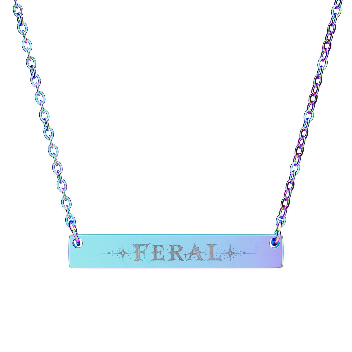 FERAL Engraved Bar Necklace | Edgy Stainless Steel Jewelry | Minimalist Statement Necklace for Women