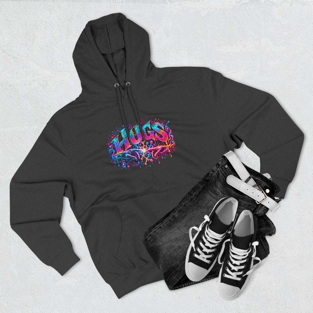 Neon HUGS Hoodie | Psychedelic Graffiti Graphic Fleece Sweatshirt