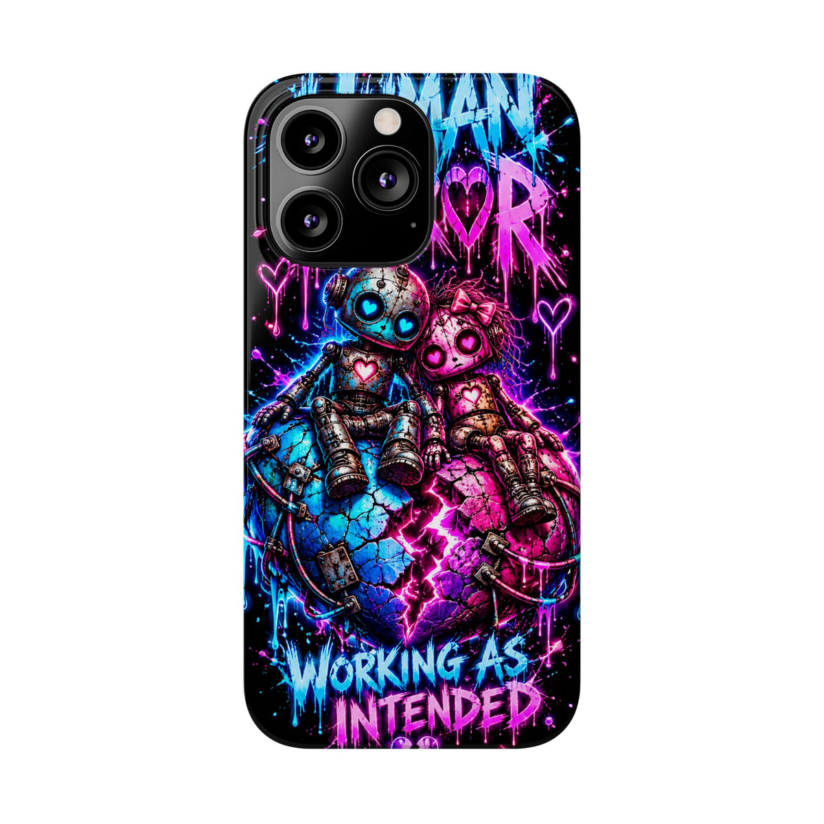 Human Error – Working As Intended Slim iPhone Case | Neon Robot Graphic Phone Cover