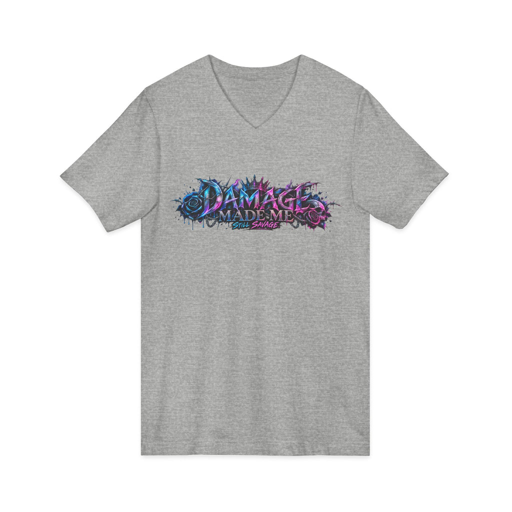 Damage Made Me Still Savage V-Neck T-Shirt | Still Here Graphic Tee | Resilience Streetwear