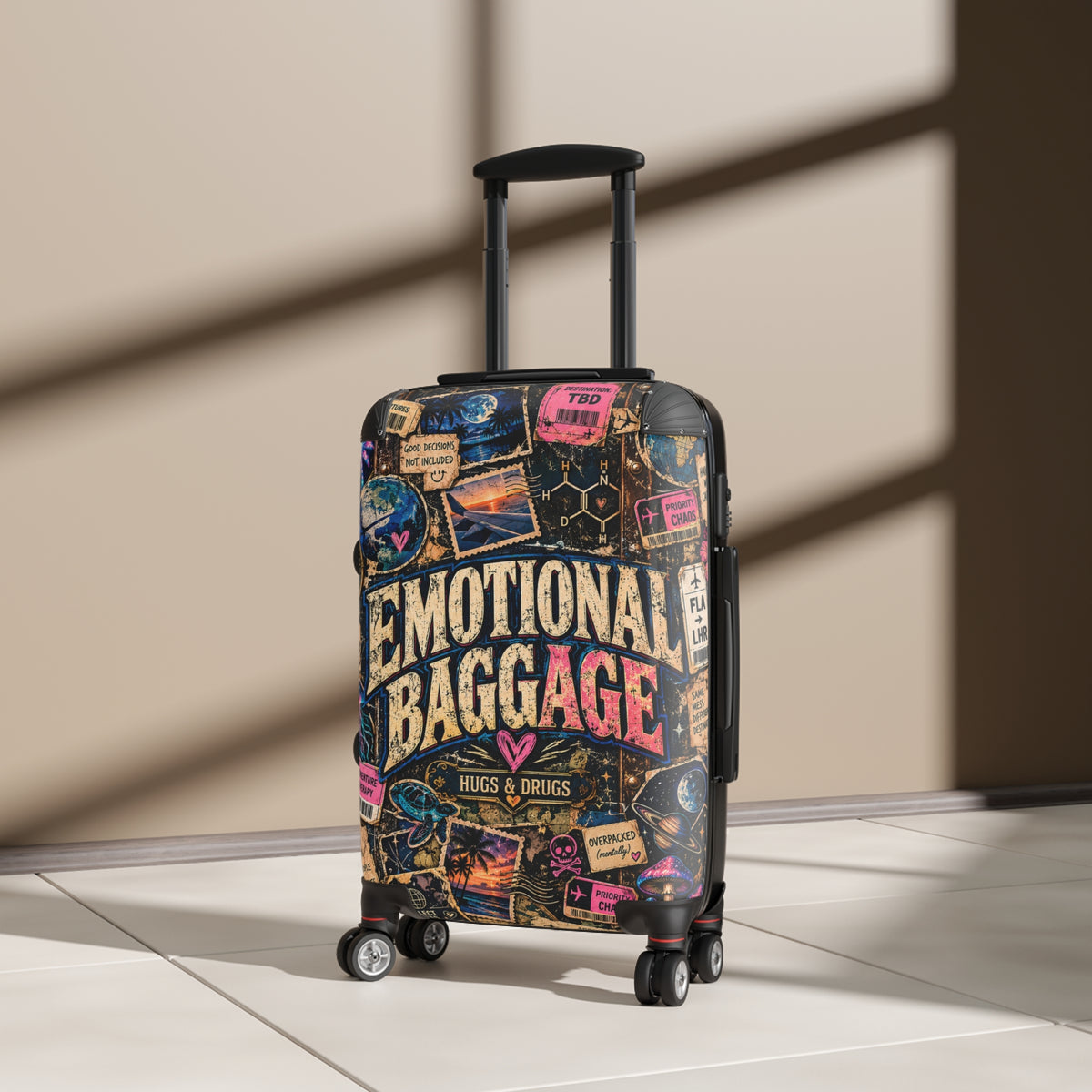Emotional Baggage Suitcase | Funny Vintage Travel Luggage | Sarcastic Hard Shell Rolling Suitcase