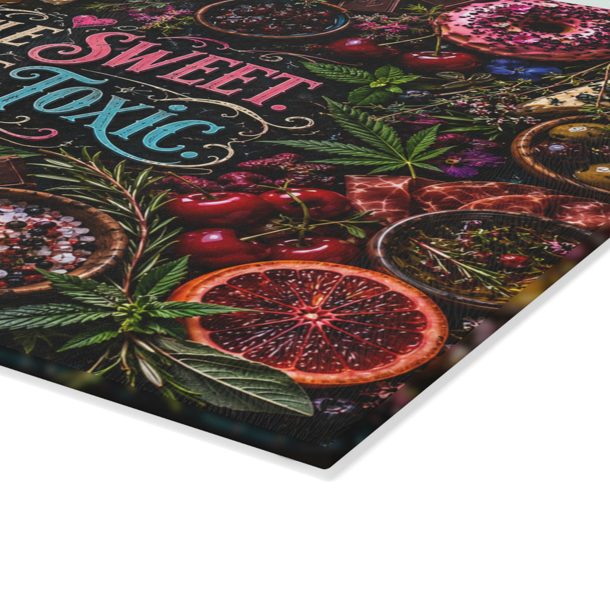 A Little Sweet A Little Toxic Glass Cutting Board | Colorful Gothic Kitchen Decor | Hugs & Drugs