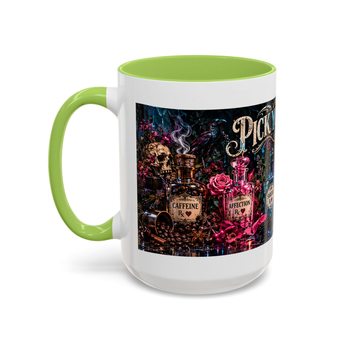 Pick Your Poison Coffee Mug | Gothic Apothecary & Psychedelic Mushroom Art | 11oz & 15oz