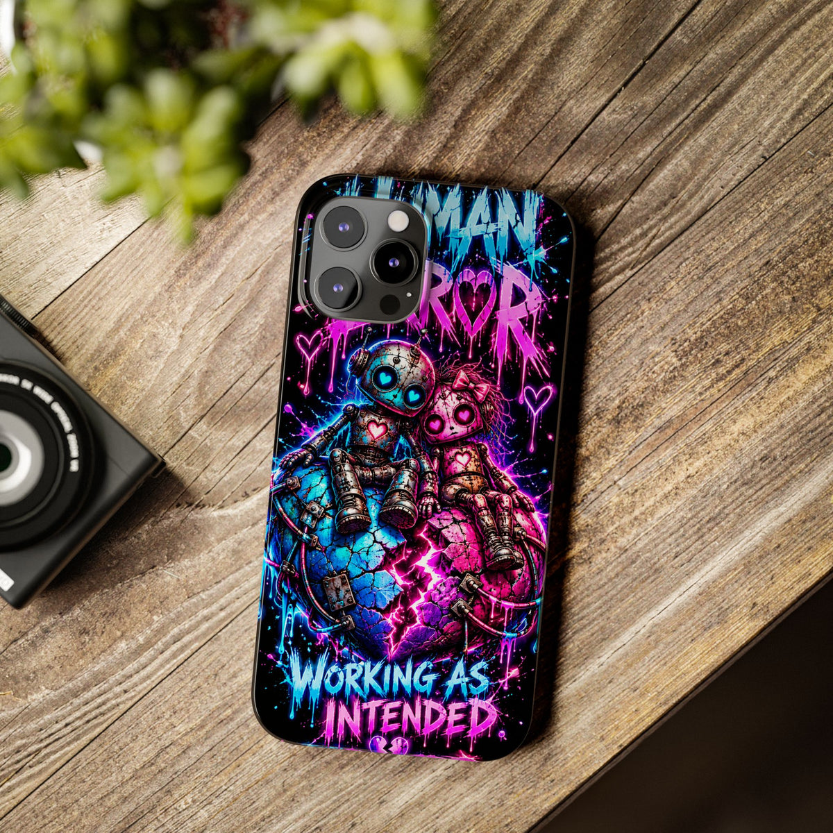 Human Error – Working As Intended Slim iPhone Case | Neon Robot Graphic Phone Cover