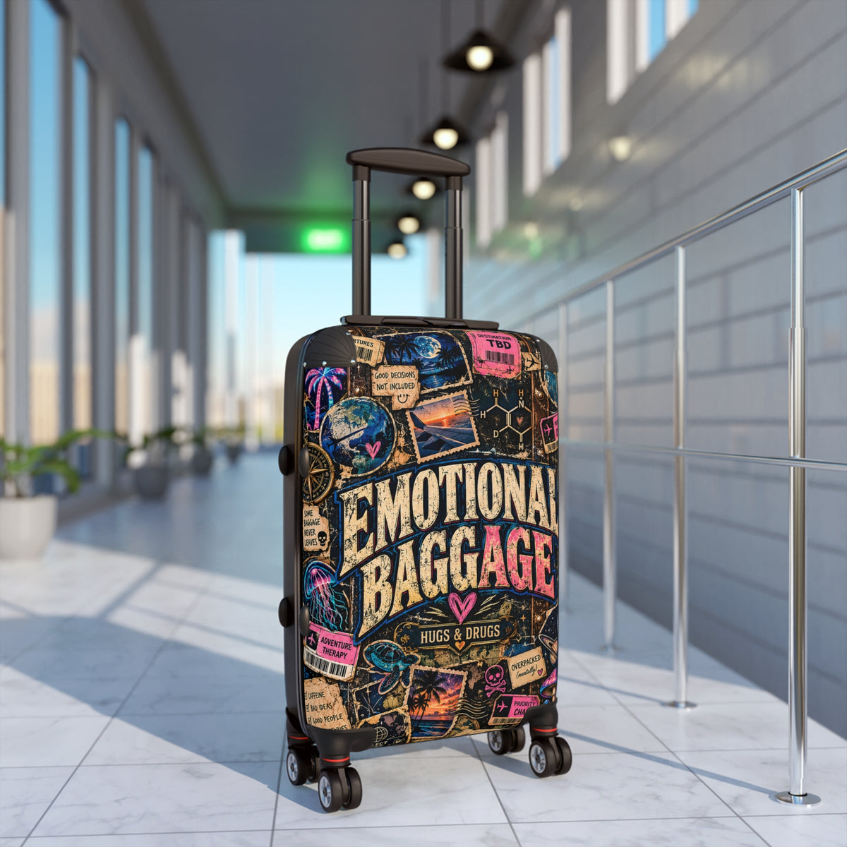 Emotional Baggage Suitcase | Funny Vintage Travel Luggage | Sarcastic Hard Shell Rolling Suitcase