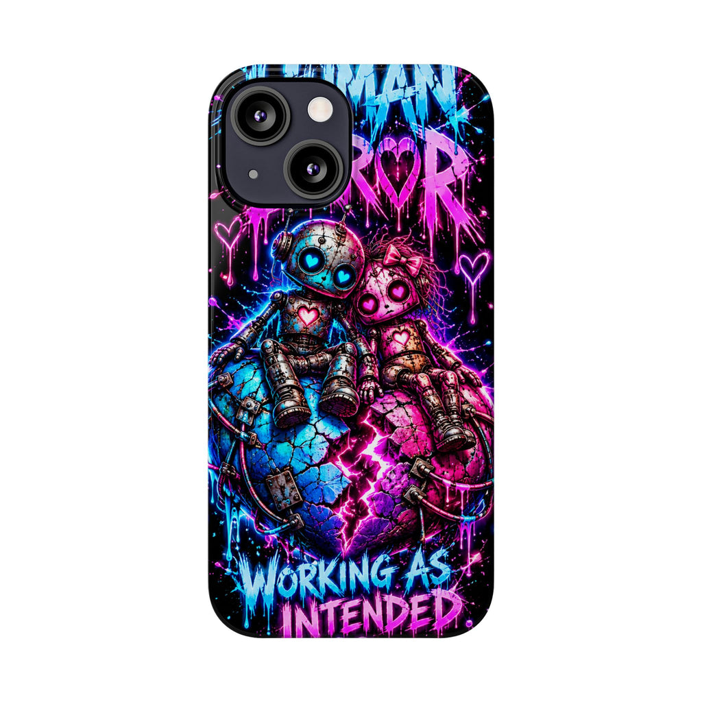 Human Error – Working As Intended Slim iPhone Case | Neon Robot Graphic Phone Cover