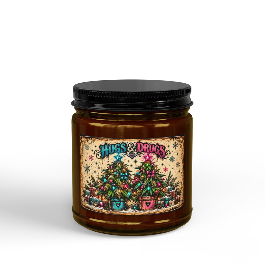 Hugs & Drugs Christmas Candle | Funny Cannabis-Themed Holiday Soy Candle Gift