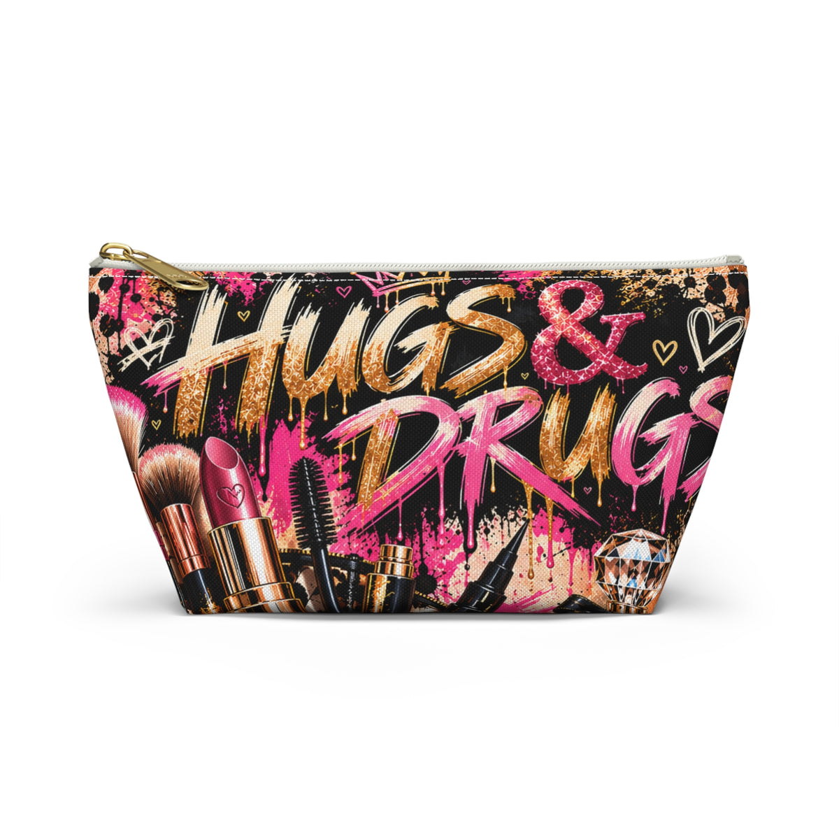 Hugs & Drugs Graffiti Makeup Bag | Edgy & Elegant Cosmetic Pouch & Travel Organizer