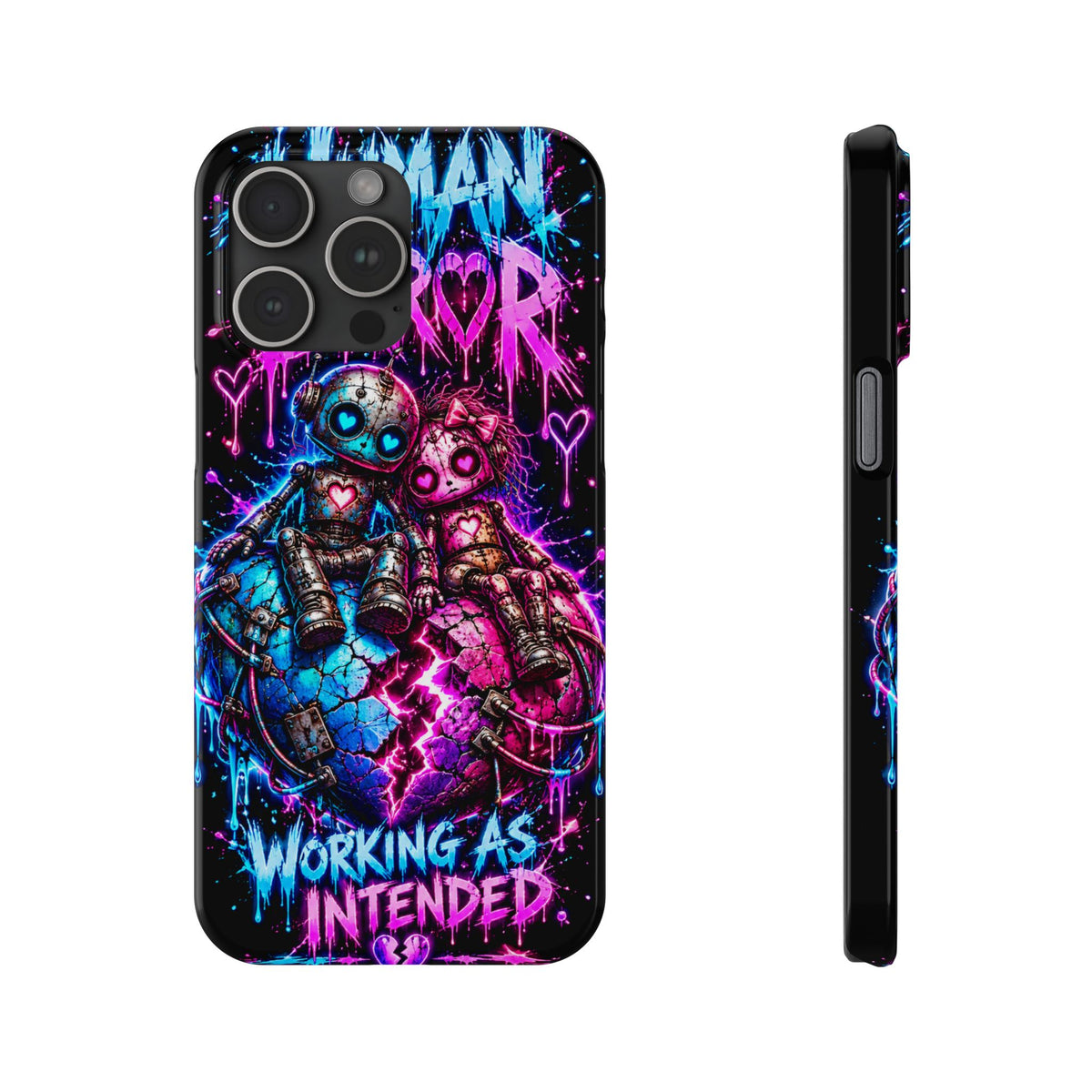 Human Error – Working As Intended Slim iPhone Case | Neon Robot Graphic Phone Cover