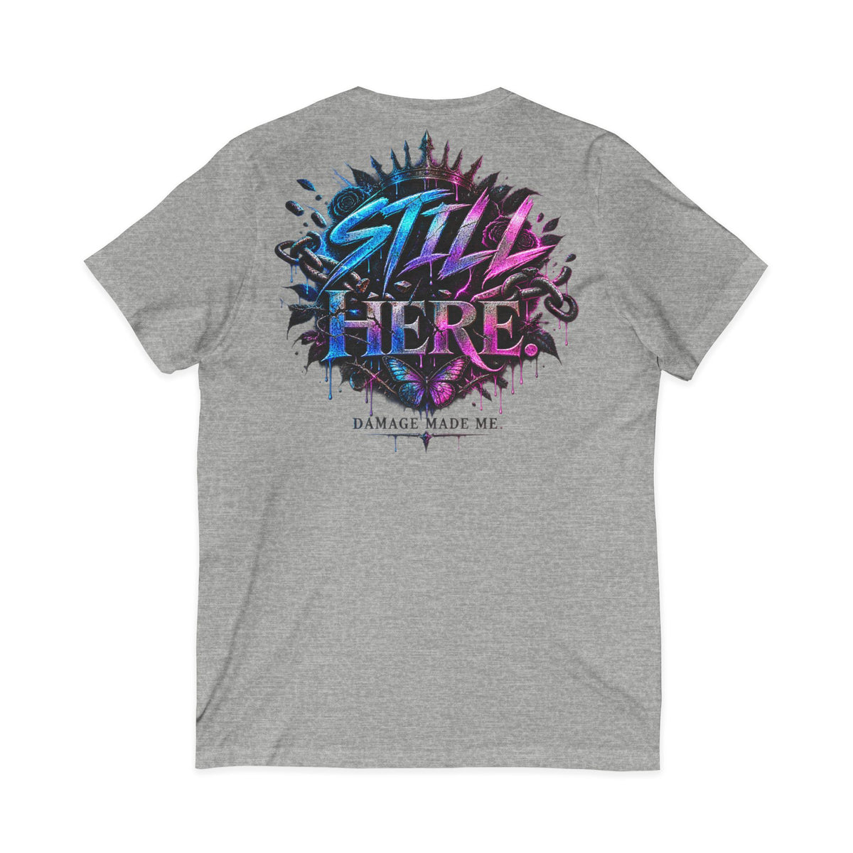 Damage Made Me Still Savage V-Neck T-Shirt | Still Here Graphic Tee | Resilience Streetwear