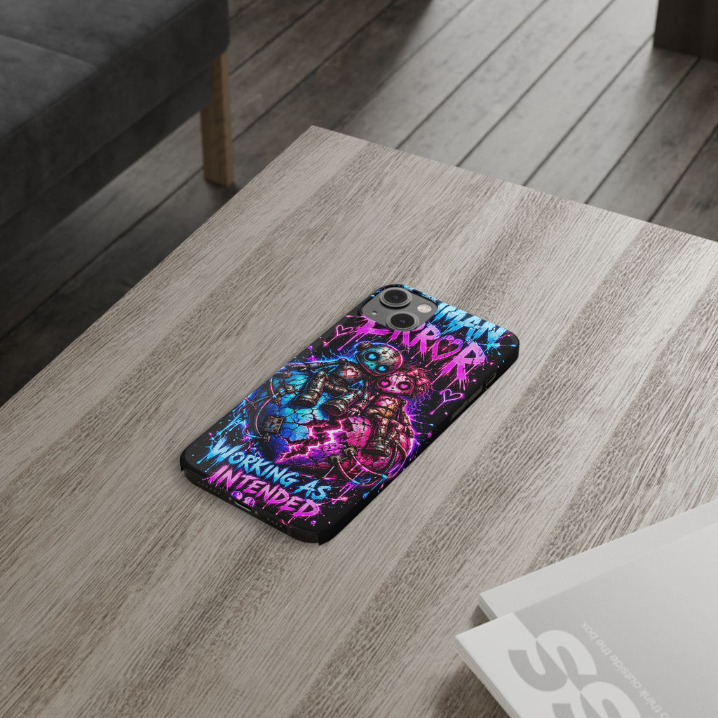 Human Error – Working As Intended Slim iPhone Case | Neon Robot Graphic Phone Cover