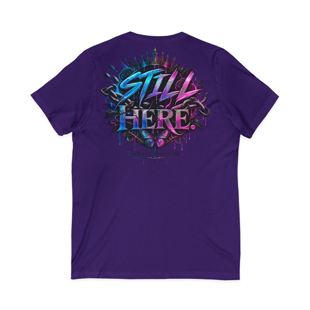 Damage Made Me Still Savage V-Neck T-Shirt | Still Here Graphic Tee | Resilience Streetwear