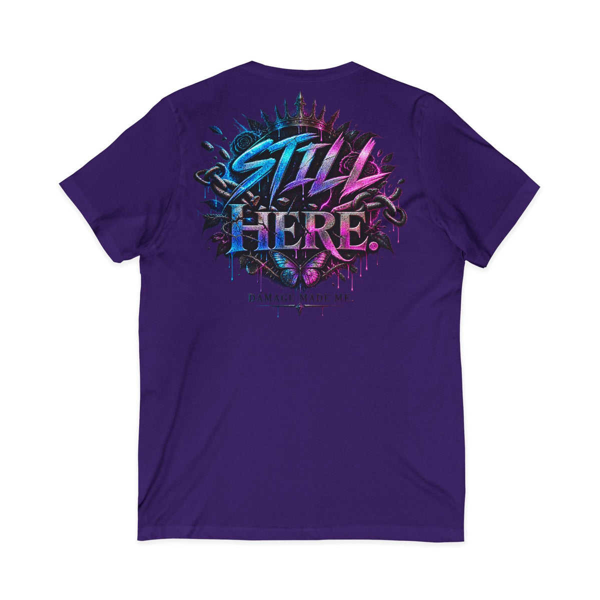 Damage Made Me Still Savage V-Neck T-Shirt | Still Here Graphic Tee | Resilience Streetwear