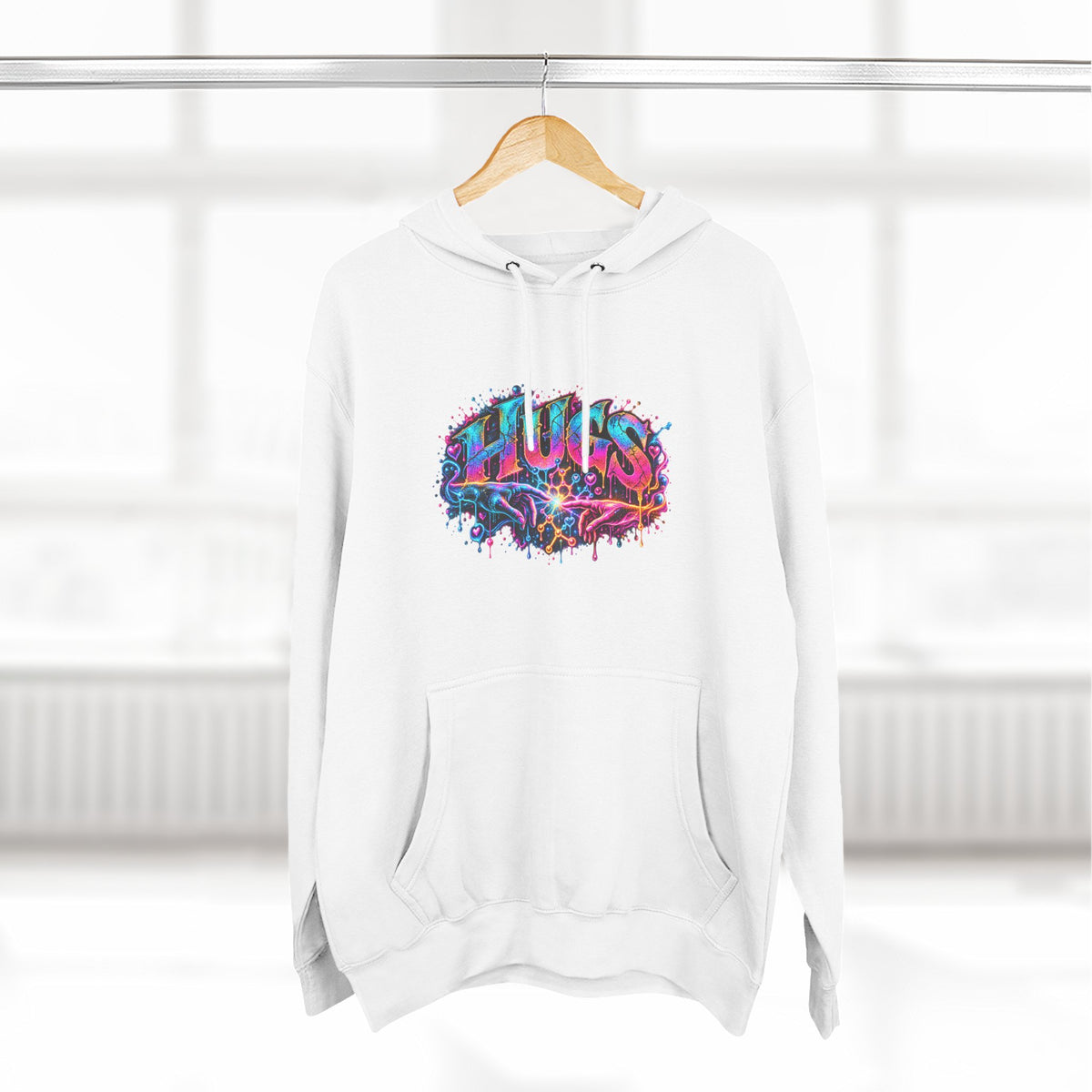 Neon HUGS Hoodie | Psychedelic Graffiti Graphic Fleece Sweatshirt