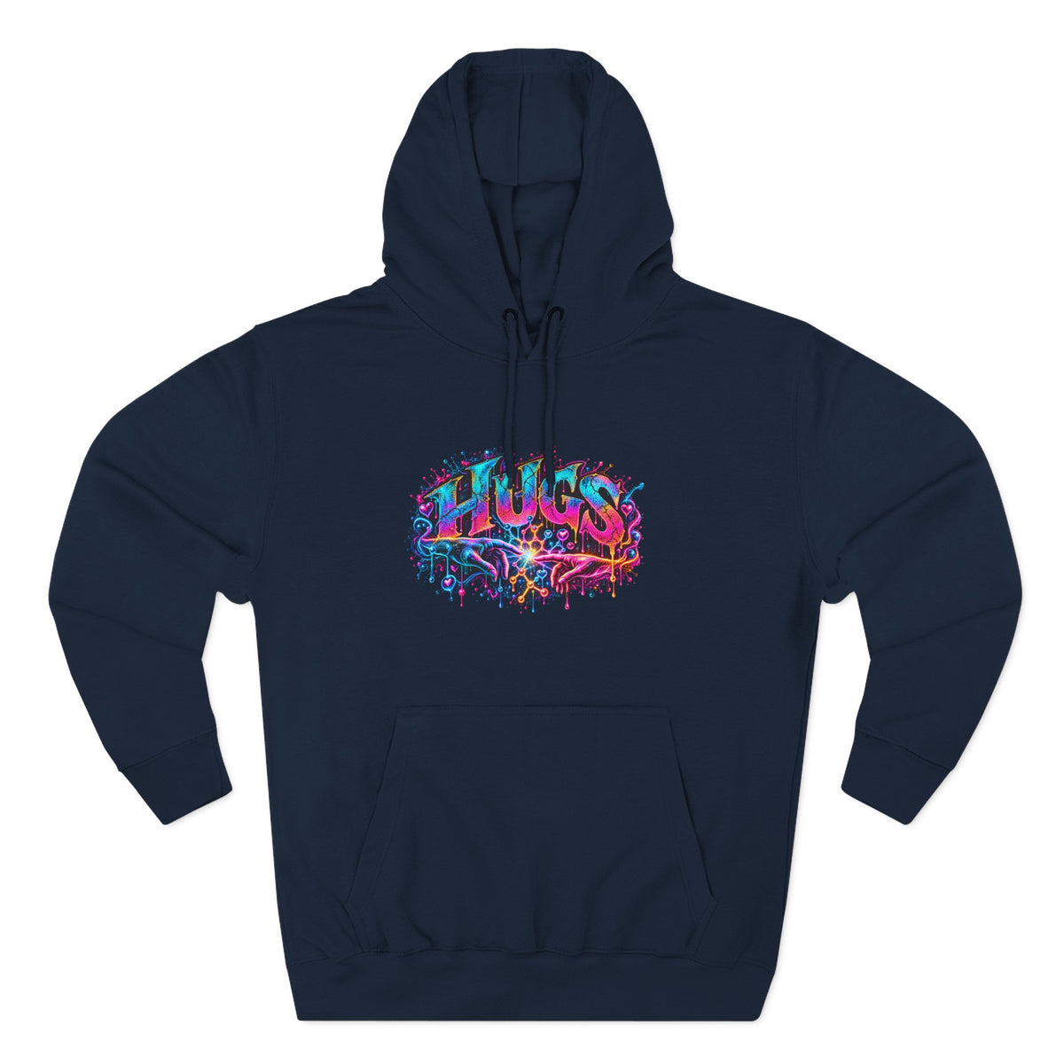 Neon HUGS Hoodie | Psychedelic Graffiti Graphic Fleece Sweatshirt