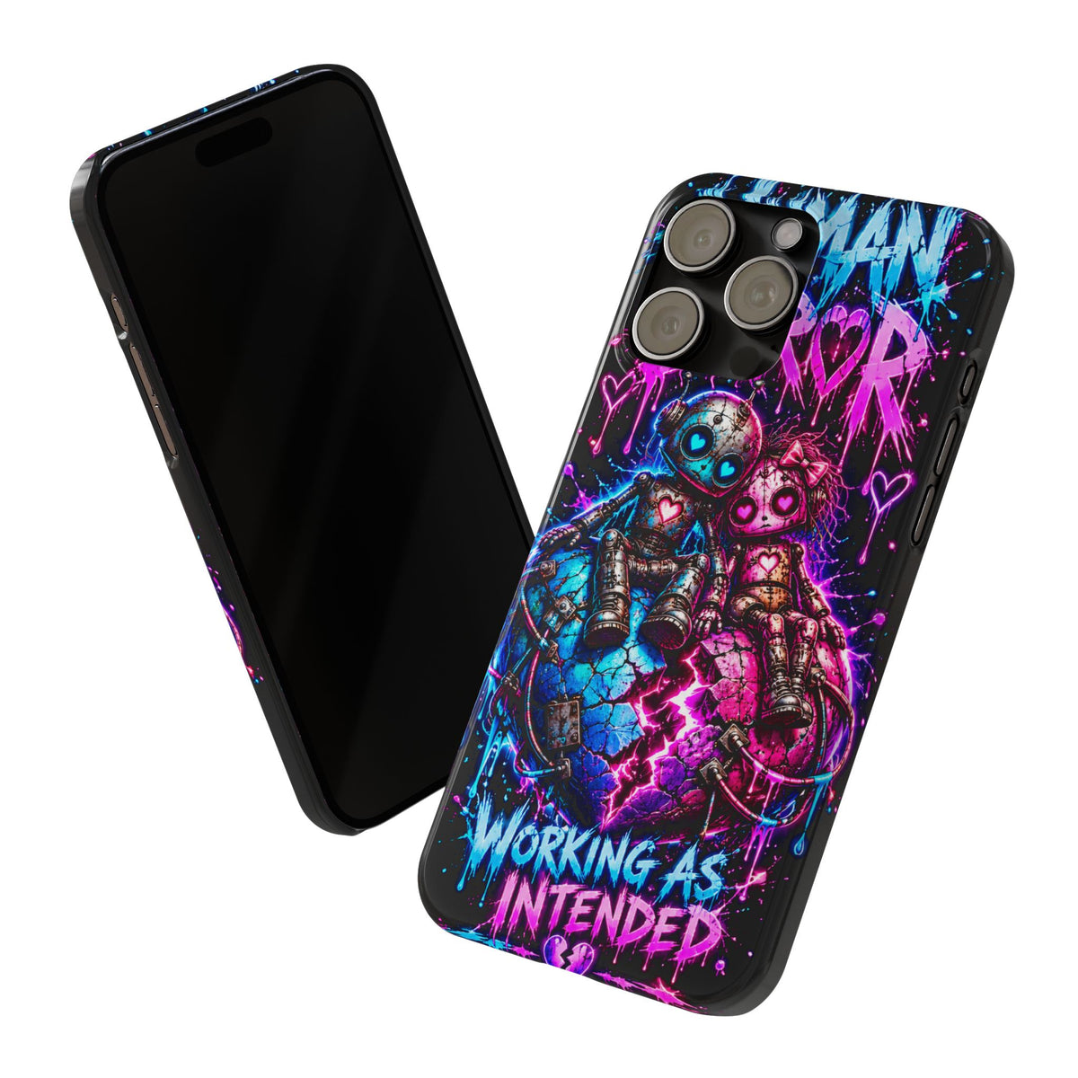 Human Error – Working As Intended Slim iPhone Case | Neon Robot Graphic Phone Cover