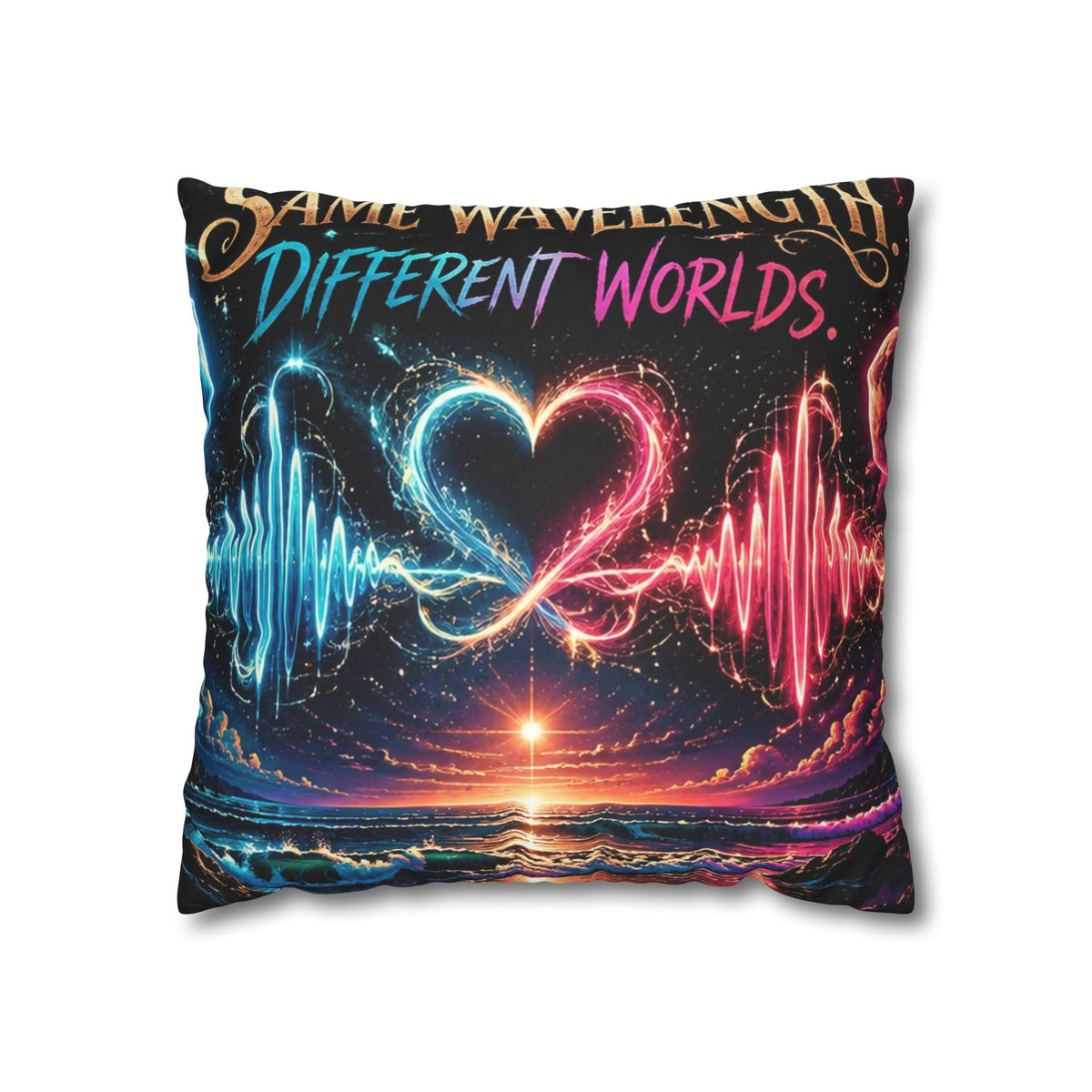 Different Worlds, Same Connection | Neon Heart Throw Pillow Cover | Hugs & Drugs