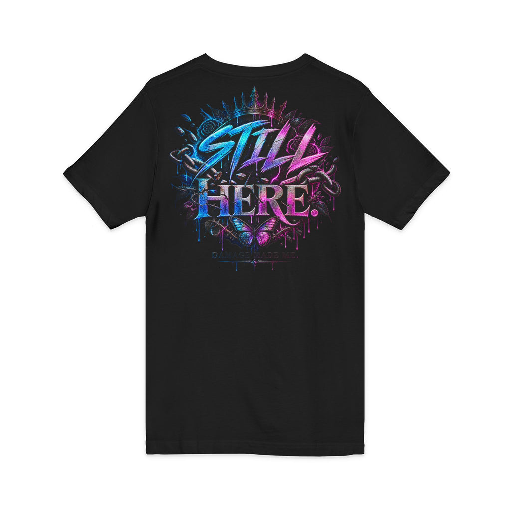 Damage Made Me Still Savage V-Neck T-Shirt | Still Here Graphic Tee | Resilience Streetwear